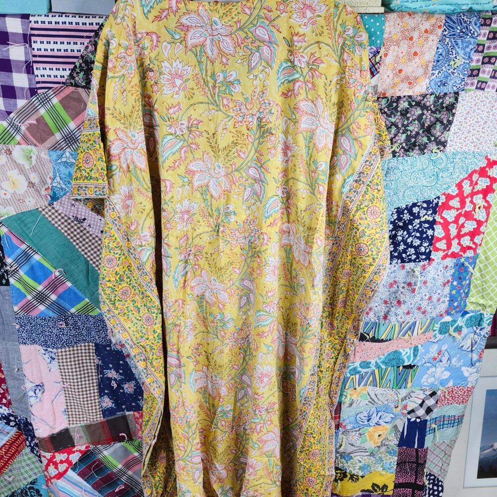 World Market Yellow Floral Maxi Dress Caftan with Tassel Detail One Size - Picture 5 of 6